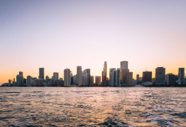 The Miami skyline as seen from the water in 2025.