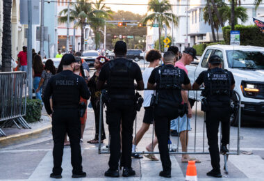 Police in South Beach during 2025 Spring Break. The city of Miami Beach essentially shut down Spring Break with heavy access restrictions.