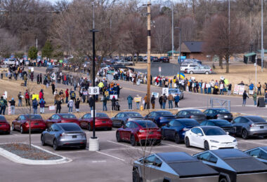 Tesla Takedown protest at a Tesla showroom in Minneapolis (Golden Valley) on March 22, 2025. This is the 6th week in a row protesters have gathered. The crowd has continued to grow exponentially each week.