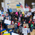 Protesters at the Minnesota State Capitol in St. Paul, Minnesota on March 4, 2025.  Taking place on the afternoon of President Trump’s first address to joint session in congress, they are protesting the actions of the Trump Administration and Elon Musk’s involvement. The protest was organized along with others around the nation part of the “50501 protests”. This is the first of two planned protests. Another is planned for Saturday at the State Capitol.