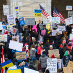 Protesters at the Minnesota State Capitol in St. Paul, Minnesota on March 4, 2025.  Taking place on the afternoon of President Trump’s first address to joint session in congress, they are protesting the actions of the Trump Administration and Elon Musk’s involvement. The protest was organized as part of the “50501” protests taking place around the country. This is the first of two planned protests this week. Another is planned for Saturday at the State Capitol.