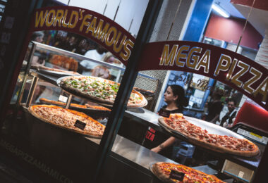 The really big Mega Pizza in South Beach, Miami, Florida.