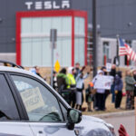 About 500 protesters outside Tesla in Minneapolis (Golden Valley) with signs reading “NOT PAID JUST PISSED”, “Tesla Funds Fascists”, “Save the VA”, “No Vet Left Behind”, Make Nazis Afraid Again” to name a few. This is the 7th weekend in a row of protests at this showroom.