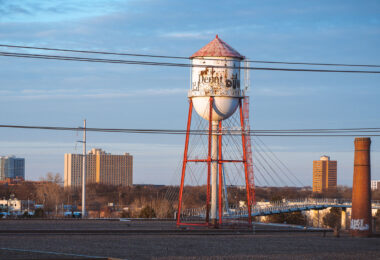Rooftop water tower on the Roof Depot building in South Minneapolis.