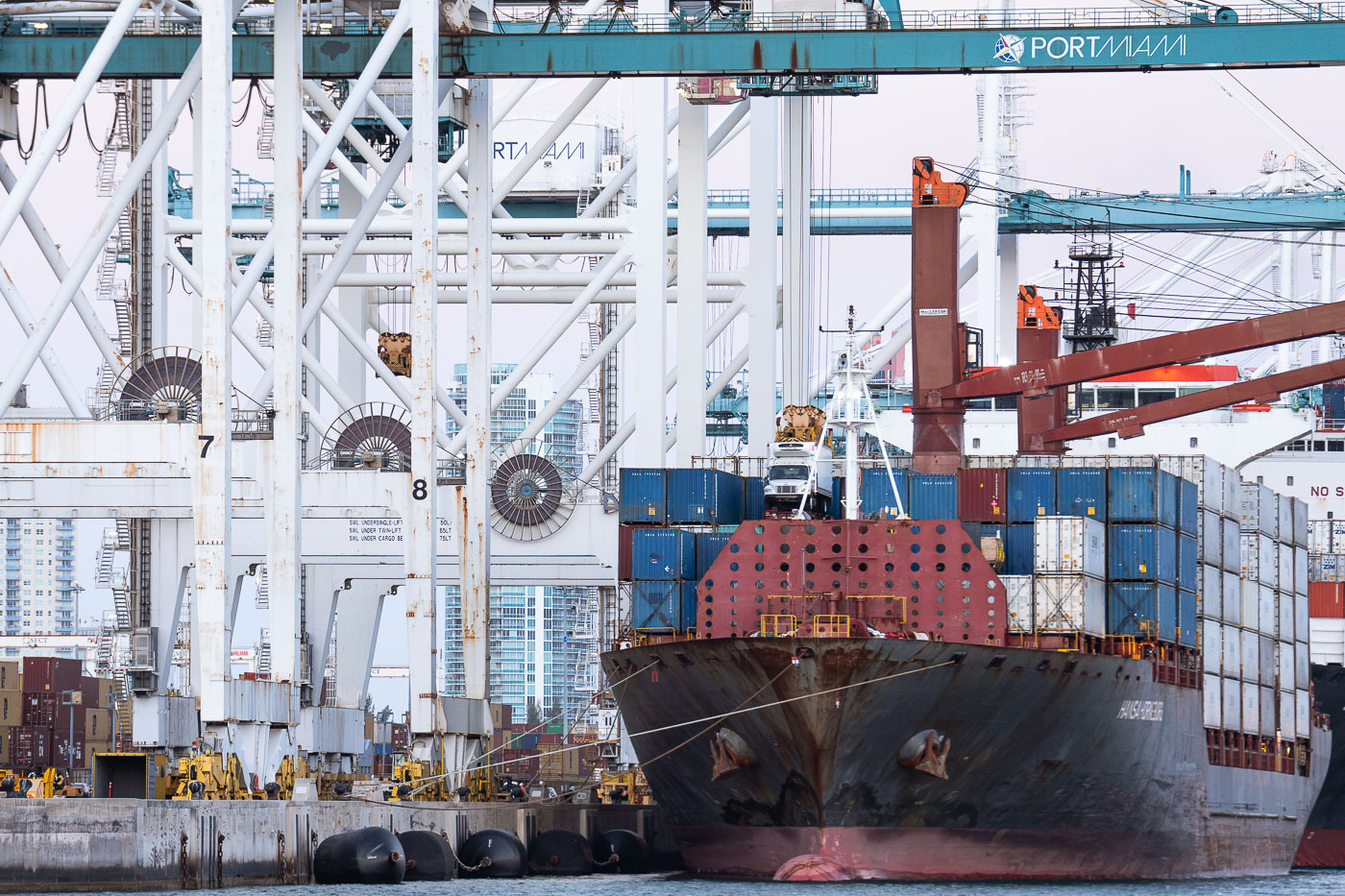Shipping containers at PortMiami on a ship