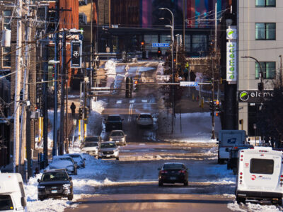 Spring Snow on North 5th Street, Downtown Minneapolis