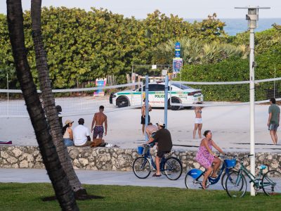Beach Volleyball Courts and Miami-Dade Police Car, South Beach