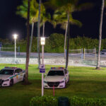 Squad cars parked near the beach in South Beach during 2025 Spring Break.