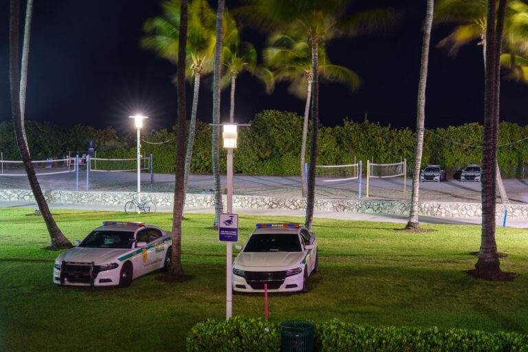 Squad Cars during South Beach spring break 4 Squad cars parked near the beach in South Beach during 2025 Spring Break.