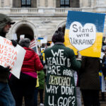 50501 Protest in MN: Stand With Ukraine 2 Protesters at the Minnesota State Capitol in St. Paul, Minnesota on March 4, 2025. Taking place on the afternoon of President Trump’s first address to joint session in congress, they are protesting the actions of the Trump Administration and Elon Musk’s involvement. The protest was organized as part of the “50501” protests taking place around the country. This is the first of two planned protests this week. Another is planned for Saturday at the State Capitol.