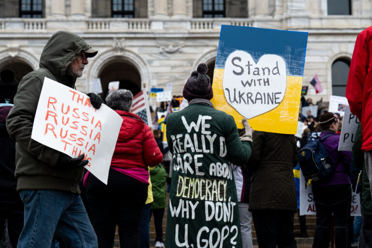 50501 Protest in MN: Stand With Ukraine 1 Protesters at the Minnesota State Capitol in St. Paul, Minnesota on March 4, 2025. Taking place on the afternoon of President Trump’s first address to joint session in congress, they are protesting the actions of the Trump Administration and Elon Musk’s involvement. The protest was organized as part of the “50501” protests taking place around the country. This is the first of two planned protests this week. Another is planned for Saturday at the State Capitol.