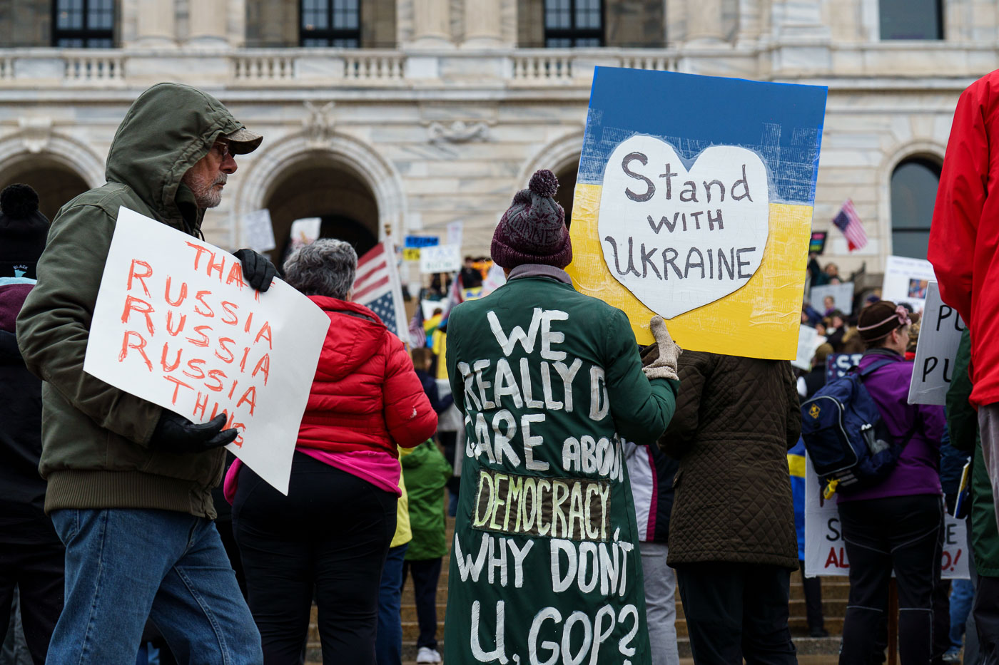 Stand with Ukraine protest sign March 2025