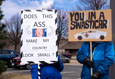 Tesla Takedown protest at a Tesla showroom in Minneapolis (Golden Valley) on March 22, 2025. This is the 6th week in a row protesters have gathered. The crowd has continued to grow exponentially each week.