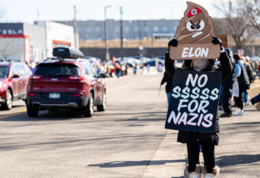 Tesla Takedown protest at a Tesla showroom in Minneapolis (Golden Valley) on March 22, 2025. This is the 6th week in a row protesters have gathered. The crowd has continued to grow exponentially each week.