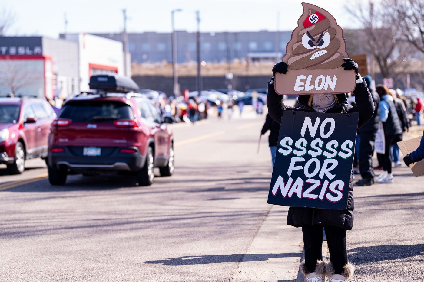 Swastika Elon Nazi Protest Sign Tesla Takedown