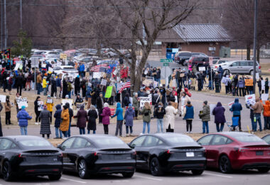 About 500 protesters outside Tesla in Minneapolis (Golden Valley) with signs reading “NOT PAID JUST PISSED”, “Tesla Funds Fascists”, “Save the VA”, “No Vet Left Behind”, Make Nazis Afraid Again” to name a few. This is the 7th weekend in a row of protests at this showroom.