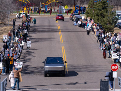 Tesla Takedown Protest with Cybertruck, Golden Valley, 2025
