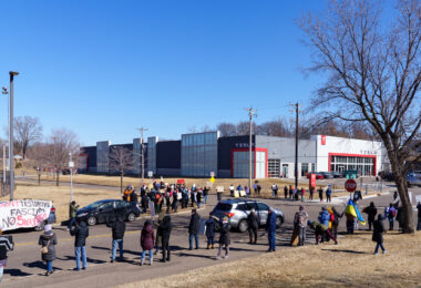 Protesters outside of a Tesla facility in Golden Valley, Minnesota on March 1st, 2025. 

This is the third weekend in a row they've gathered to protest the actions of Elon Musk and the current administration.