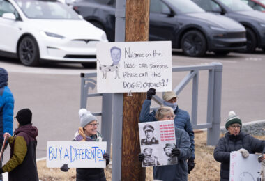 About 500 protesters outside Tesla in Minneapolis (Golden Valley) with signs reading “NOT PAID JUST PISSED”, “Tesla Funds Fascists”, “Save the VA”, “No Vet Left Behind”, Make Nazis Afraid Again” to name a few. This is the 7th weekend in a row of protests at this showroom.