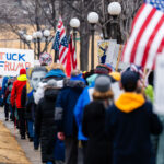 Protesters at the Minnesota State Capitol in St. Paul, Minnesota on March 4, 2025.  Taking place on the afternoon of President Trump’s first address to joint session in congress, they are protesting the actions of the Trump Administration and Elon Musk’s involvement. The protest was organized as part of the “50501” protests taking place around the country. This is the first of two planned protests this week. Another is planned for Saturday at the State Capitol.