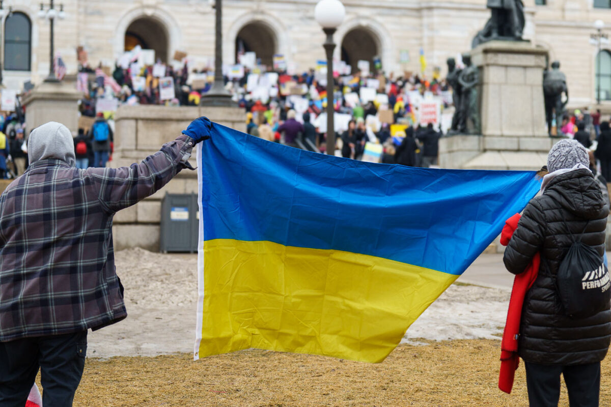 A couple holds up a Ukraine flag.

Protesters at the Minnesota State Capitol in St. Paul, Minnesota on March 4, 2025.  Taking place on the afternoon of President Trump’s first address to joint session in congress, they are protesting the actions of the Trump Administration and Elon Musk’s involvement. The protest was organized along with others around the nation part of the “50501 protests”. This is the first of two planned protests. Another is planned for Saturday at the State Capitol.