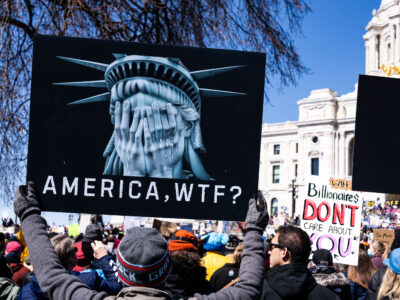 America, WTF? sign at Hands Off! protest, Minnesota Capitol