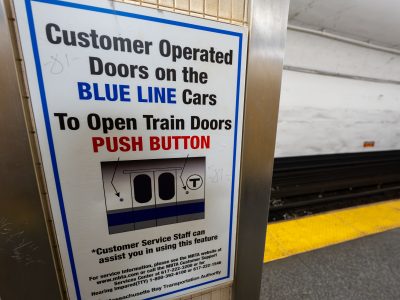 MBTA Blue Line Door Operation Sign, Boston
