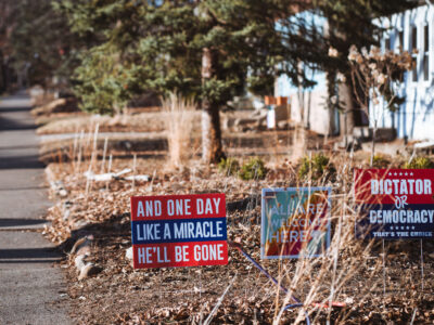 Minneapolis Yard Signs: Dictator or Democracy, All Are Welcome