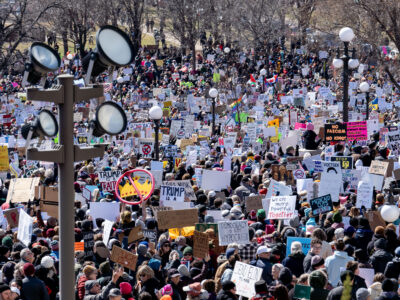 Protest signs at Hands Off St. Paul Minnesota