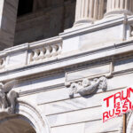 Hands Off St Paul Minnesota Trump Is a Russian 3 "Trump Is A Russian" protest sign.The Minnesota State Patrol estimates 25,000 gathered at the Minnesota State Capitol this afternoon as part of the nationwide “Hands Off!” protests.