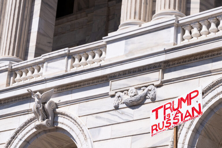 Hands Off St Paul Minnesota Trump Is a Russian 3 "Trump Is A Russian" protest sign.The Minnesota State Patrol estimates 25,000 gathered at the Minnesota State Capitol this afternoon as part of the nationwide “Hands Off!” protests.