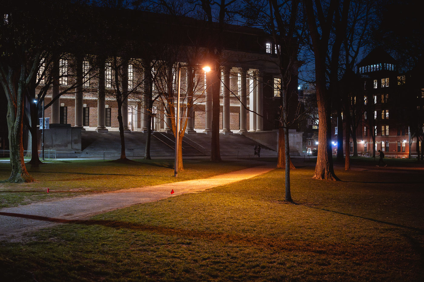 Harvard Library in Cambridge at night