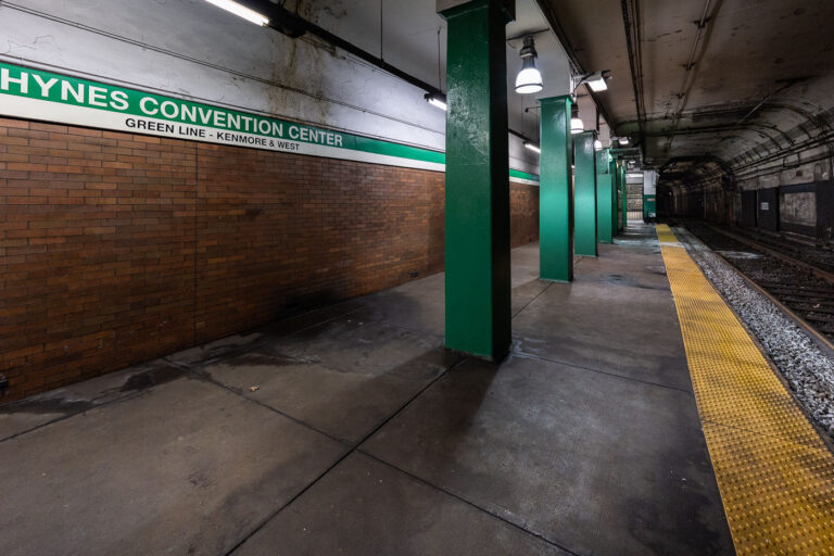 Hynes Convention Center Station Platform 2 MBTA Green Line train platform at Hynes Convention Center.