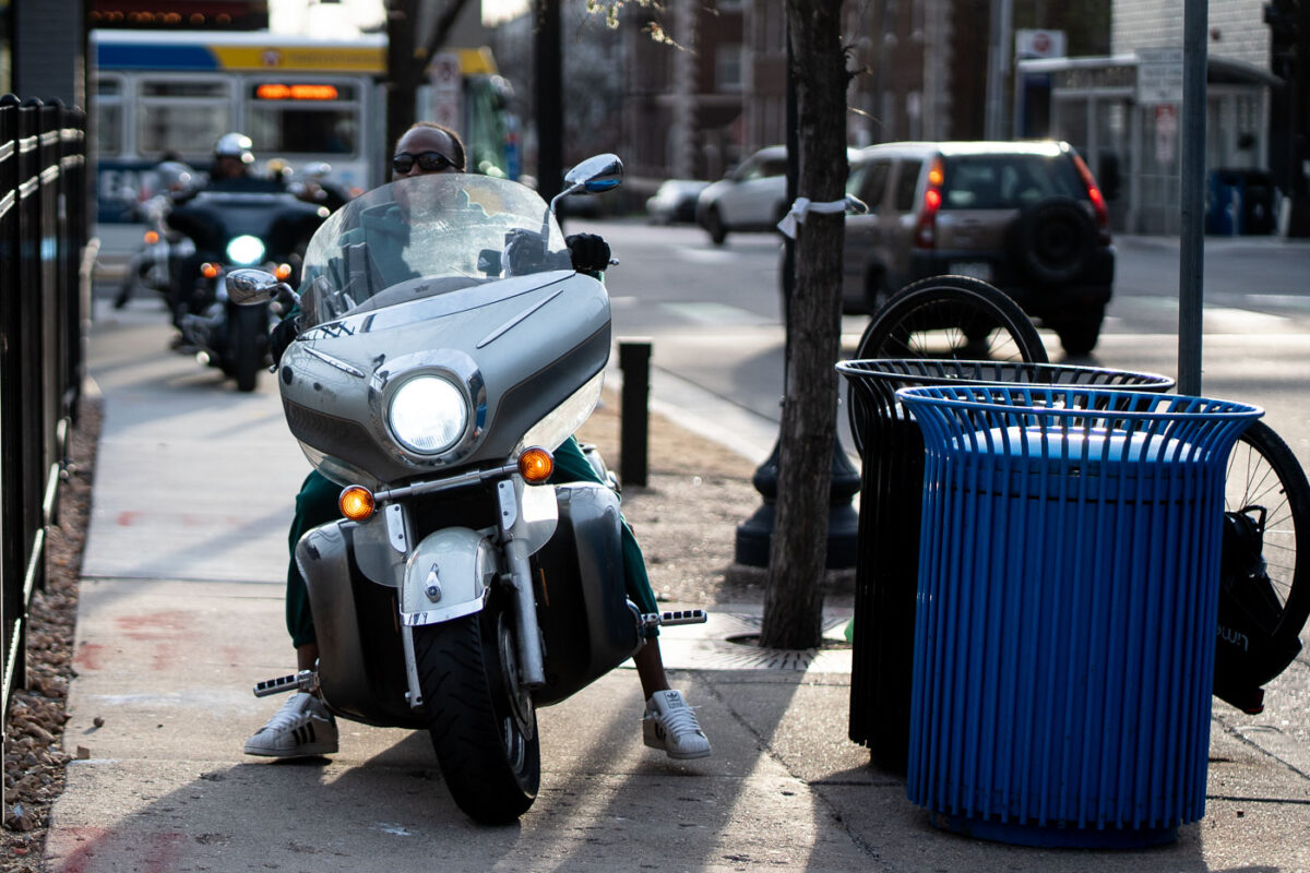 Motorcycles on the sidewalk