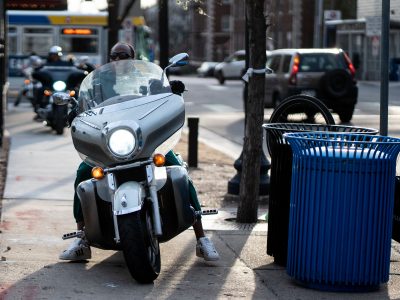 Motorcycles on Lagoon Avenue Sidewalk, Uptown Minneapolis