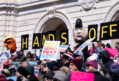 The Minnesota State Patrol estimates 25,000 gathered at the Minnesota State Capitol this afternoon as part of the nationwide “Hands Off!” protests.