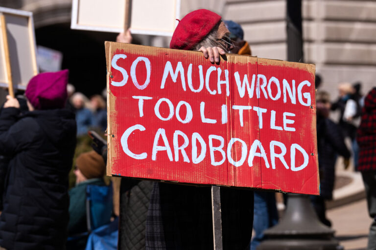 Hands Off Protester April 6, 2025 St. Paul Minnesota 1 The Minnesota State Patrol estimates 25,000 gathered at the Minnesota State Capitol this afternoon as part of the nationwide “Hands Off!” protests.