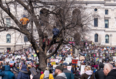 The Minnesota State Patrol estimates 25,000 gathered at the Minnesota State Capitol this afternoon as part of the nationwide “Hands Off!” protests.