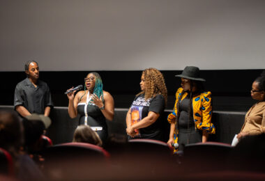 Director William Tyner, Minneapolis City Council Member Robin Wonsley, Activist Toshira Garraway, George Floyd Global Memorial's Jeanelle Austin and Hennepin County Commissioner Angela Conley speak after a screening of "The People's Way" during the MSP International Film Festival.