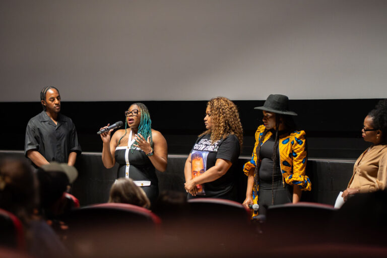 Robin Wonsley at The People's Way movie screening 4 Director William Tyner, Minneapolis City Council Member Robin Wonsley, Activist Toshira Garraway, George Floyd Global Memorial's Jeanelle Austin and Hennepin County Commissioner Angela Conley speak after a screening of "The People's Way" during the MSP International Film Festival.
