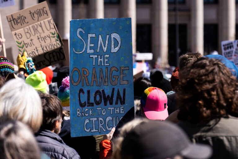 Send the orange clown back to the circus Hands Off 4 The Minnesota State Patrol estimates 25,000 gathered at the Minnesota State Capitol this afternoon as part of the nationwide “Hands Off!” protests.