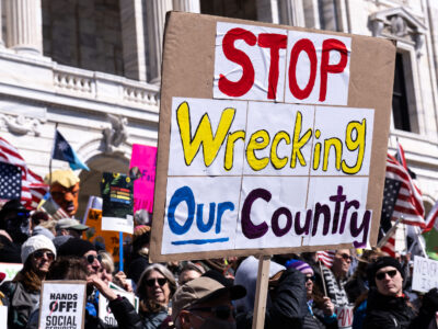 Stop Wrecking Our Country Protest Sign at Hands Off St. Paul