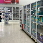 Anti-theft measures at a Walgreens in Minneapolis in April 2025.