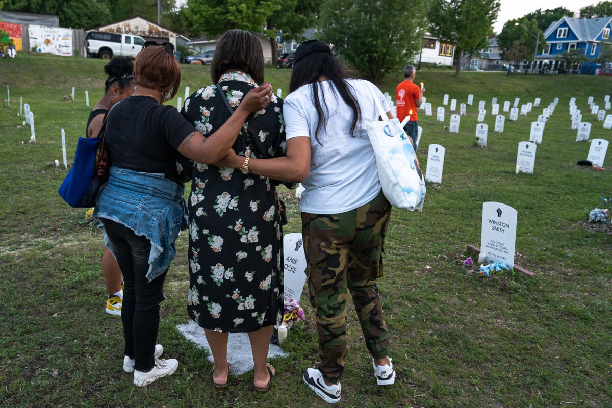 The family of Amir Locke at the Amir Locke marker in Say Their Names Cemetery on the 5th anniversary of George Floyd's murder.
