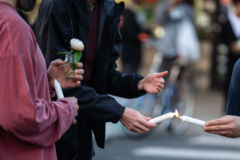 Candles being lit at Rise and Remember 2 Candles being lit prior to a vigil on the 5th anniversary of the murder of George Floyd.