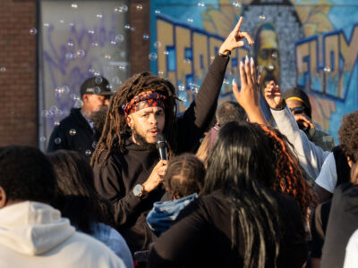 Dee-1 performs at George Floyd Square Rise and Remember Festival