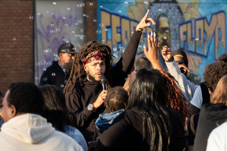 Dee-1 at George Floyd Square 1 Dee-1 performs at George Floyd Square during the 5th annual Rise and Remember Festival. The festival is held each year on the anniversary of George Floyd's murder.