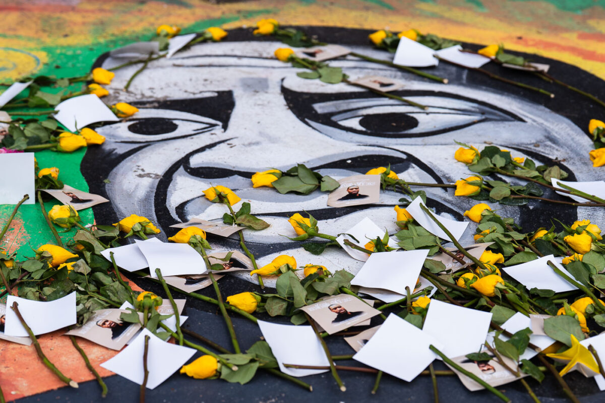 George Floyd Square on the 5th anniversary of the murder of George Floyd. The area where Floyd was killed has been a place of protest ever since.