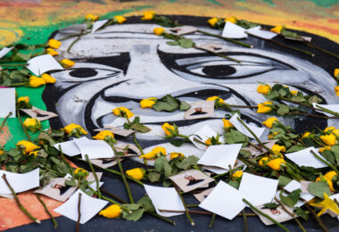 George Floyd Square on the 5th anniversary of the murder of George Floyd. The area where Floyd was killed has been a place of protest ever since.