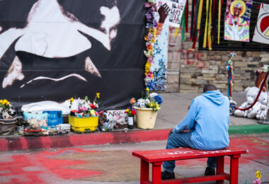 George Floyd Square on the 5th anniversary of the murder of George Floyd. The area where Floyd was killed has been a place of protest ever since.